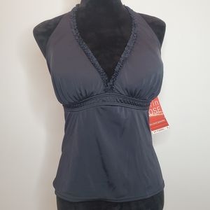 Aerin Rose Banded Ruffle Tankini Black Halter DDD